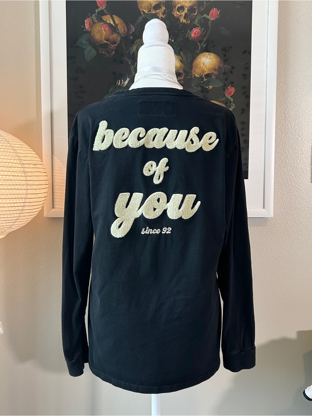 Dutch Bros Coffee Because of You Graphic Long Sleeve T-Shirt Black Size M